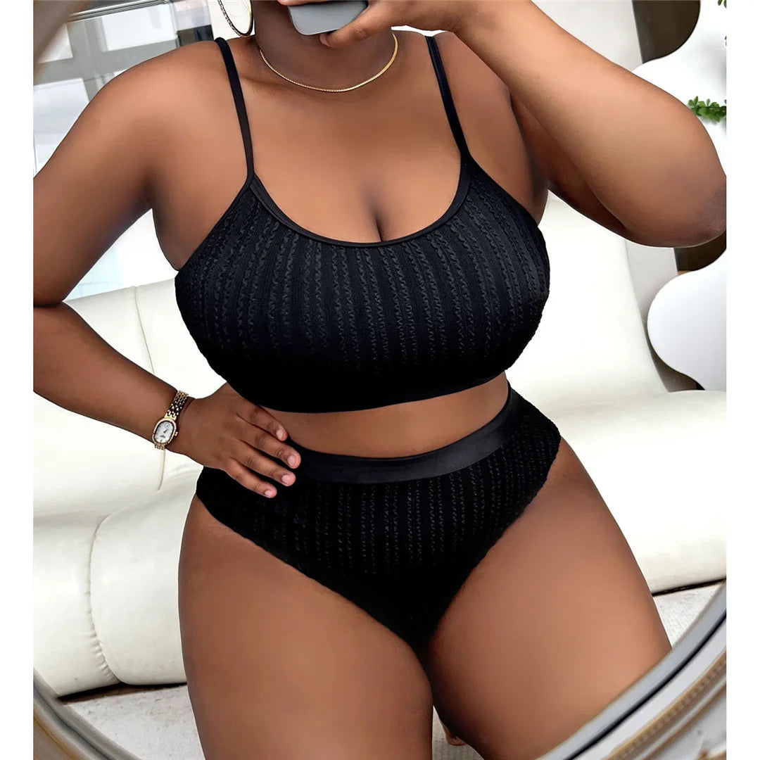 0XL - 4XL Ribbed Bikini Large Size Swimwear Plus Size Women Swimsuit Female Two-pieces Bikini set Bather Bathing Suit Swim V4987