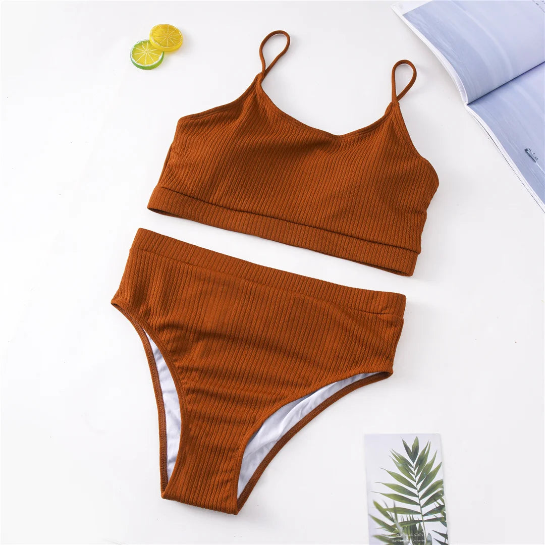 0XL - 4XL Ribbed Bikini Large Size Swimwear Plus Size Women Swimsuit Female Two-pieces Bikini set Bather Bathing Suit Swim V3774