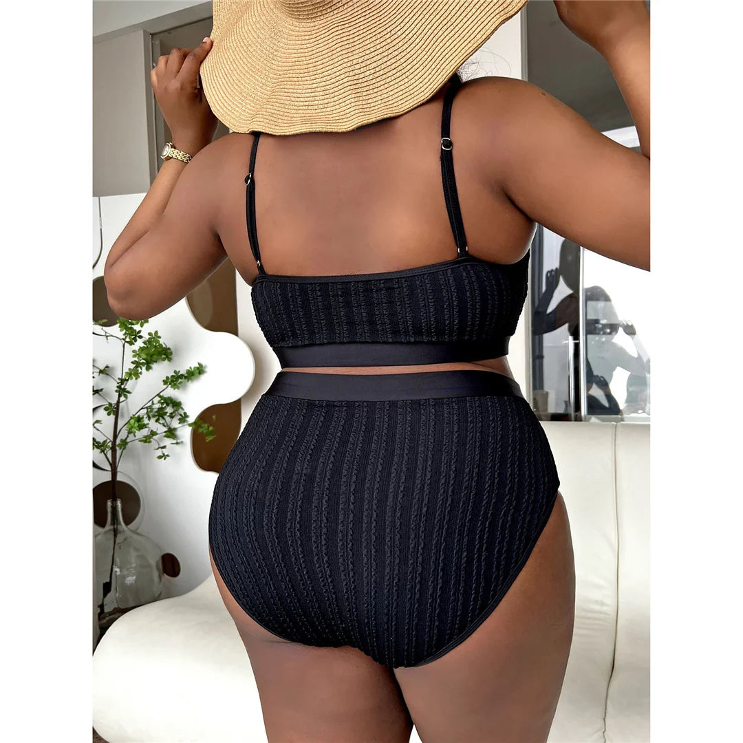 0XL - 4XL Ribbed Bikini Large Size Swimwear Plus Size Women Swimsuit Female Two-pieces Bikini set Bather Bathing Suit Swim V4987
