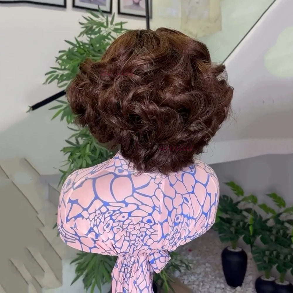 Ombre Chotolate brown Loose Bouncy Wave 4x4 HD Lace Closure Human hair Wigs 100% Vietnamese Hair Wear and Go Glueless Curly Wig