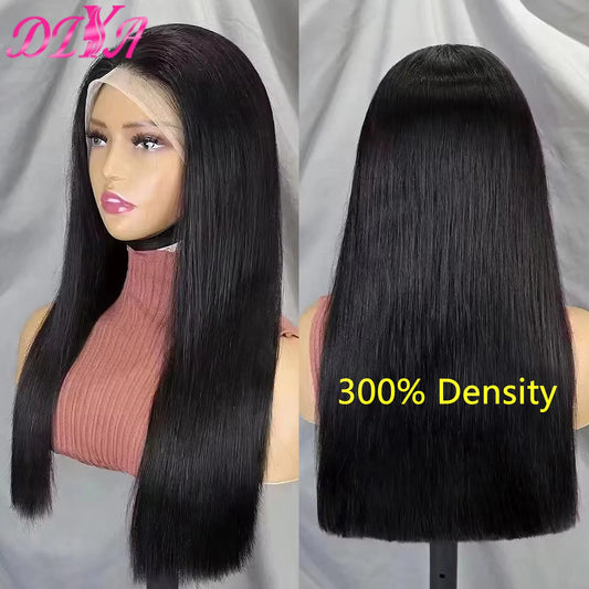 13x4 Lace Frontal 300% Density Super Double Drawn Bone Straight Human Hair Wig for Women 10-30 Inches Bob Wig 100% Virgin Hair