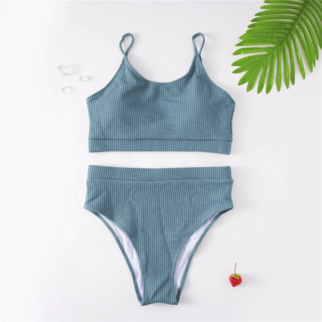 0XL - 4XL Ribbed Bikini Large Size Swimwear Plus Size Women Swimsuit Female Two-pieces Bikini set Bather Bathing Suit Swim V3774