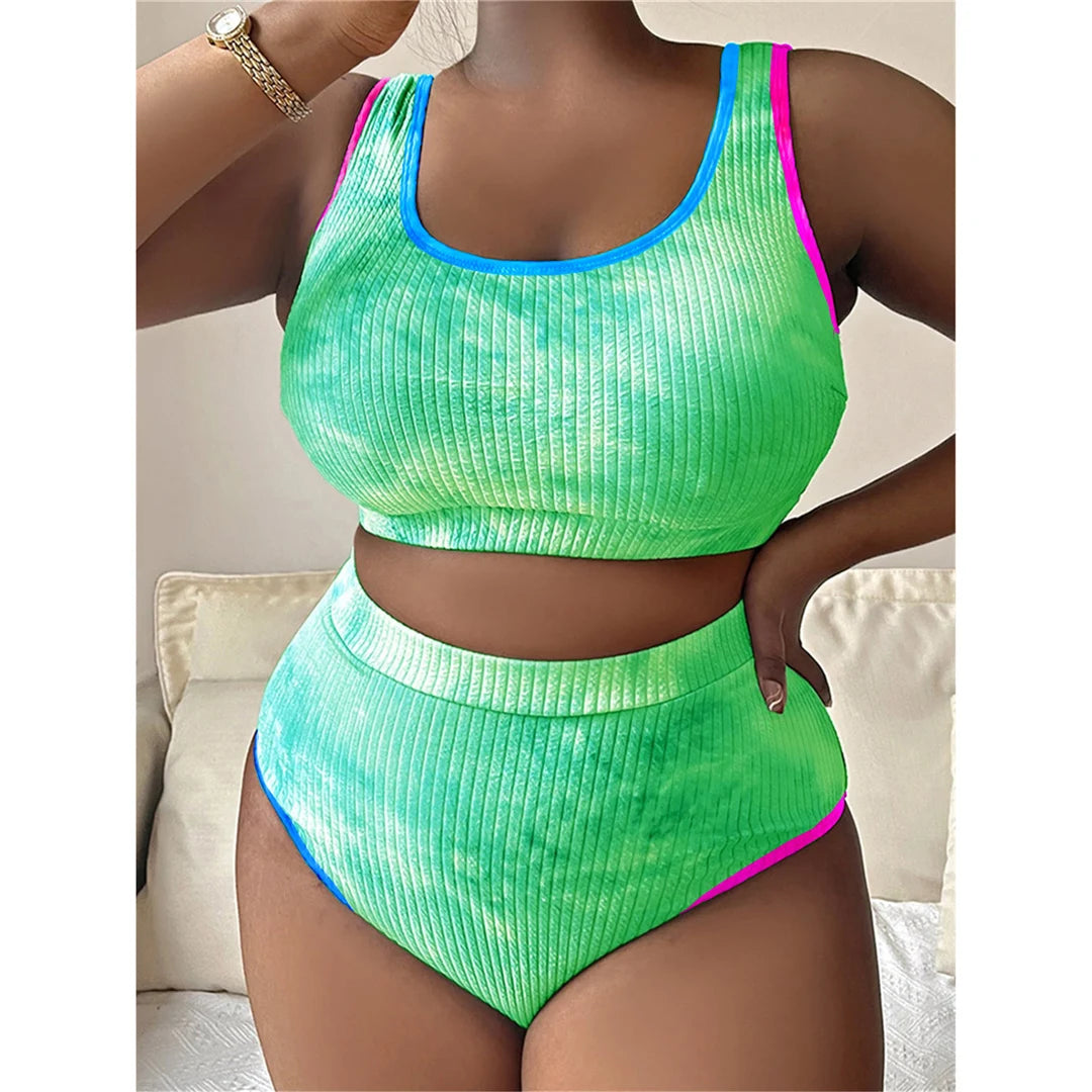 0XL - 4XL New Tie Dye Bikini Large Size Swimwear Plus Size Women Swimsuit Female Two-pieces Bikini set Bather Bathing Suit K5948