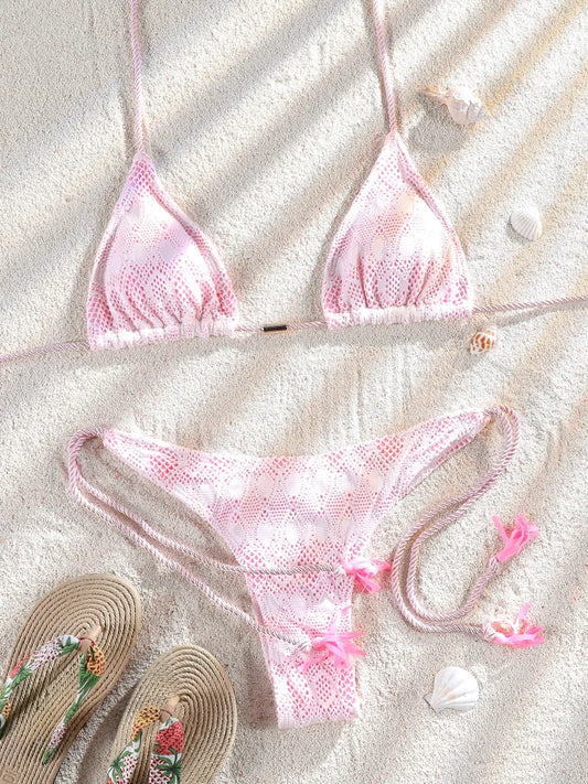 ZRTAK Pink Bikinis Triangle Biquinis Feminino Swimsuit String Bikini Sets Push Up Bikinis Women Bathing Suit Solid Swimwear