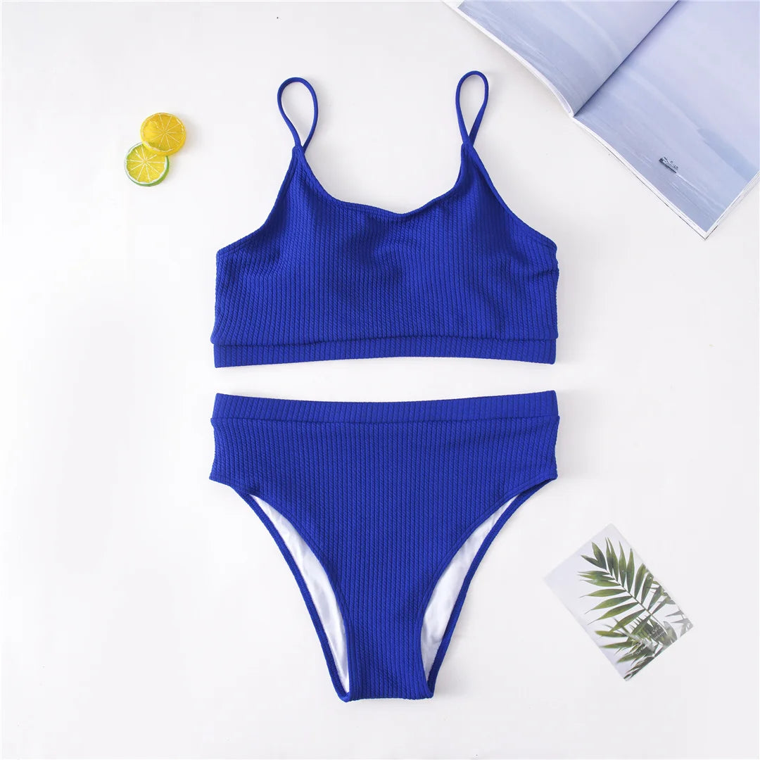 0XL - 4XL Ribbed Bikini Large Size Swimwear Plus Size Women Swimsuit Female Two-pieces Bikini set Bather Bathing Suit Swim V3774