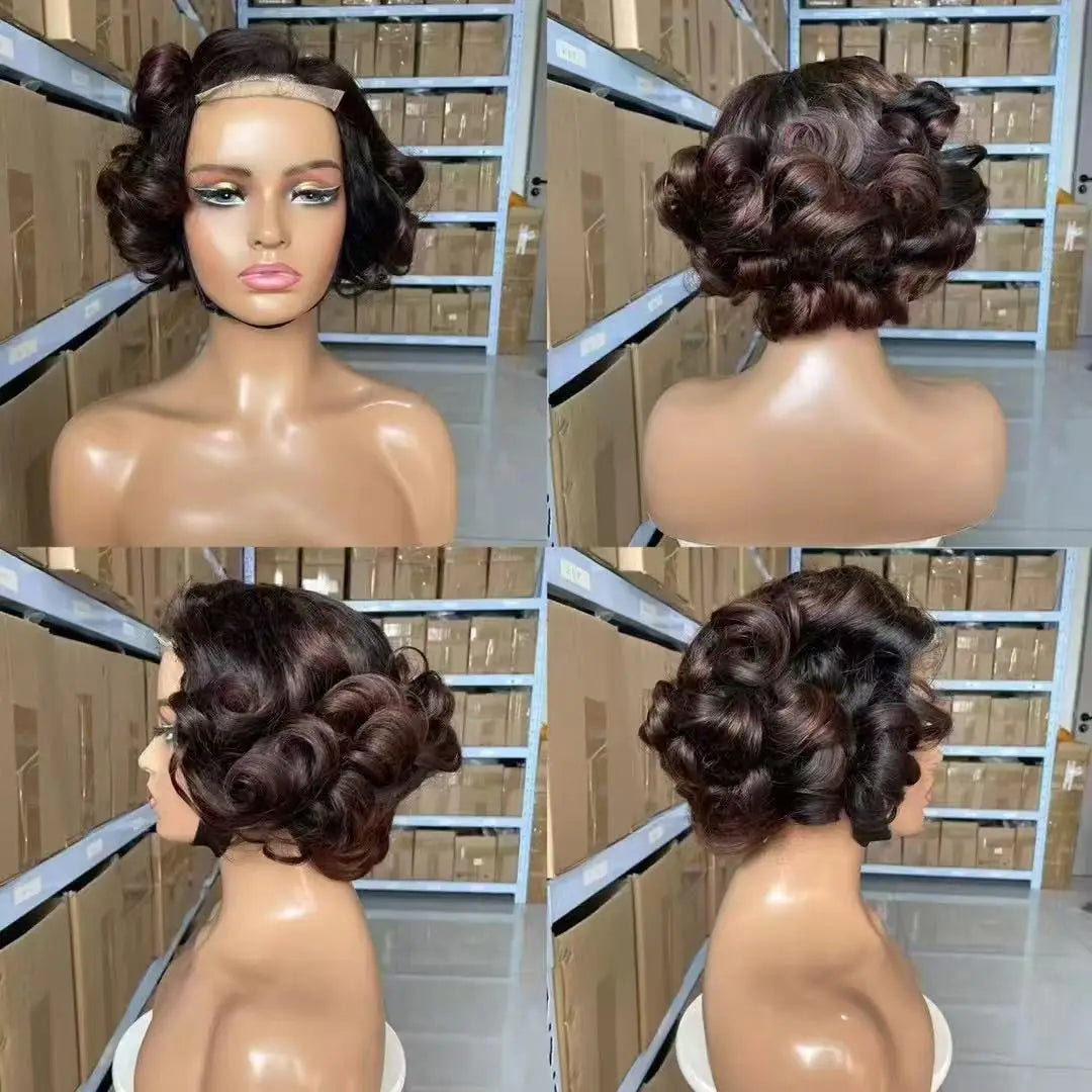 Ombre Chotolate brown Loose Bouncy Wave 4x4 HD Lace Closure Human hair Wigs 100% Vietnamese Hair Wear and Go Glueless Curly Wig