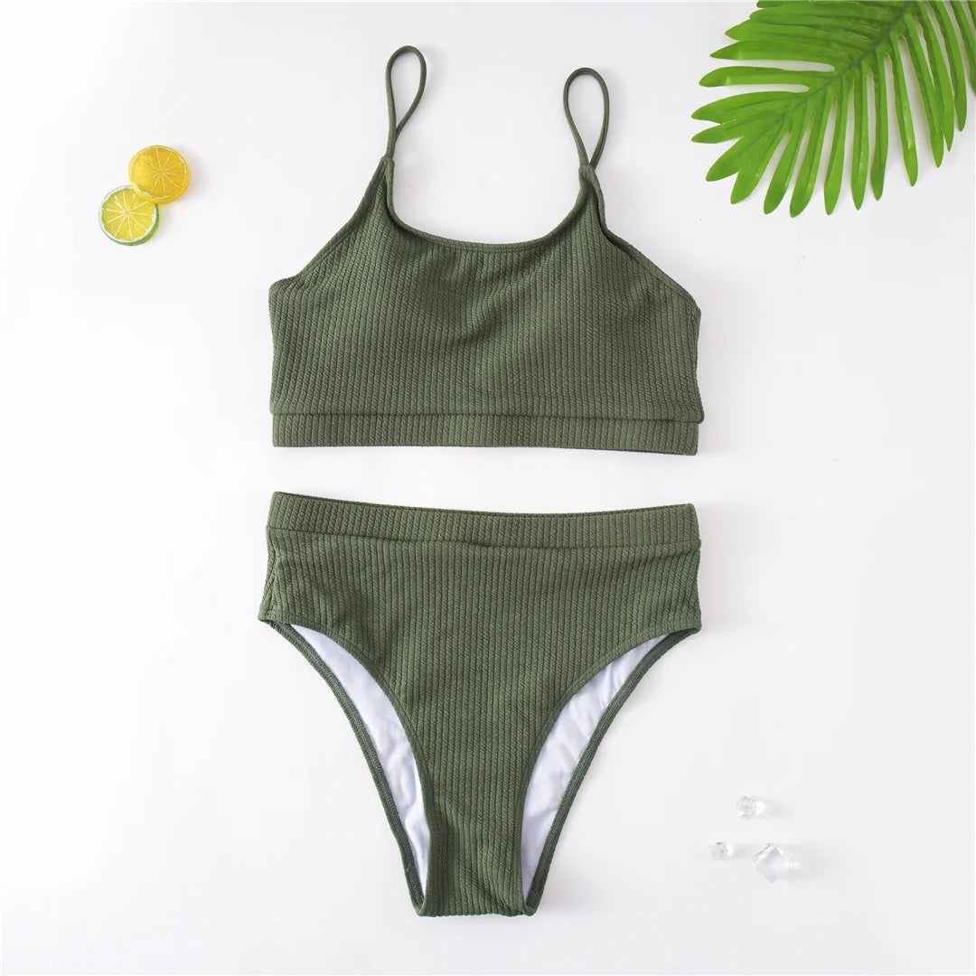 0XL - 4XL Ribbed Bikini Large Size Swimwear Plus Size Women Swimsuit Female Two-pieces Bikini set Bather Bathing Suit Swim V3774