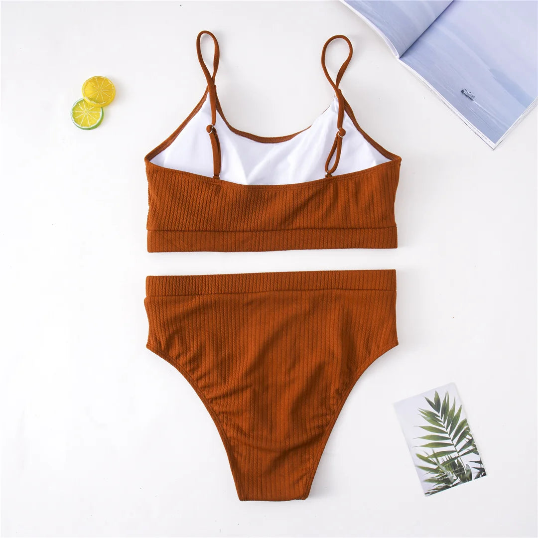 0XL - 4XL Ribbed Bikini Large Size Swimwear Plus Size Women Swimsuit Female Two-pieces Bikini set Bather Bathing Suit Swim V3774