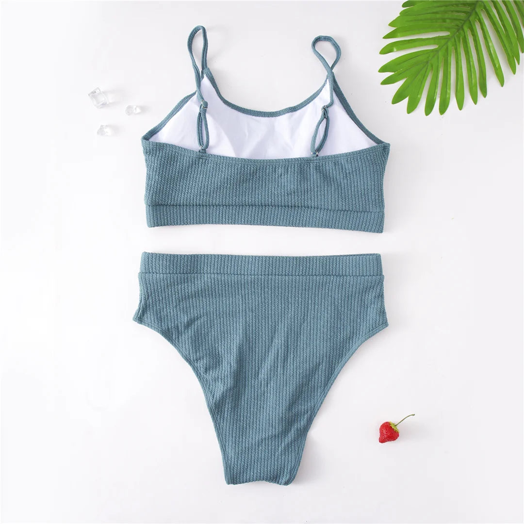 0XL - 4XL Ribbed Bikini Large Size Swimwear Plus Size Women Swimsuit Female Two-pieces Bikini set Bather Bathing Suit Swim V3774