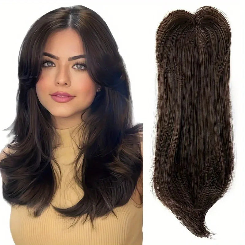 [22 Inch Straight Wig Block] Elegant 22 Inch Women's Straight Synthetic Wig Block, High Temperature Fiber, Light Brown to Black