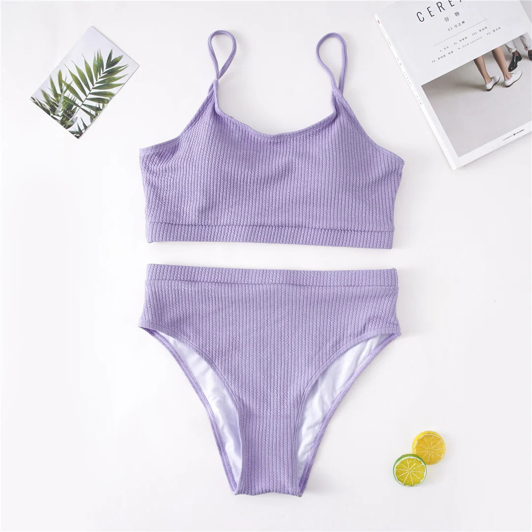 0XL - 4XL Ribbed Bikini Large Size Swimwear Plus Size Women Swimsuit Female Two-pieces Bikini set Bather Bathing Suit Swim V3774