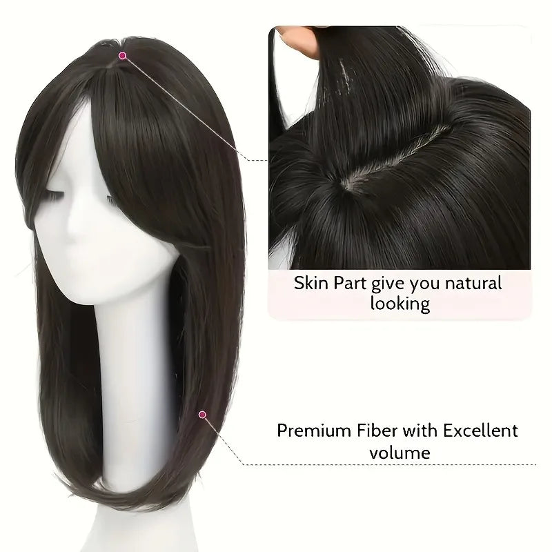 [22 Inch Straight Wig Block] Elegant 22 Inch Women's Straight Synthetic Wig Block, High Temperature Fiber, Light Brown to Black