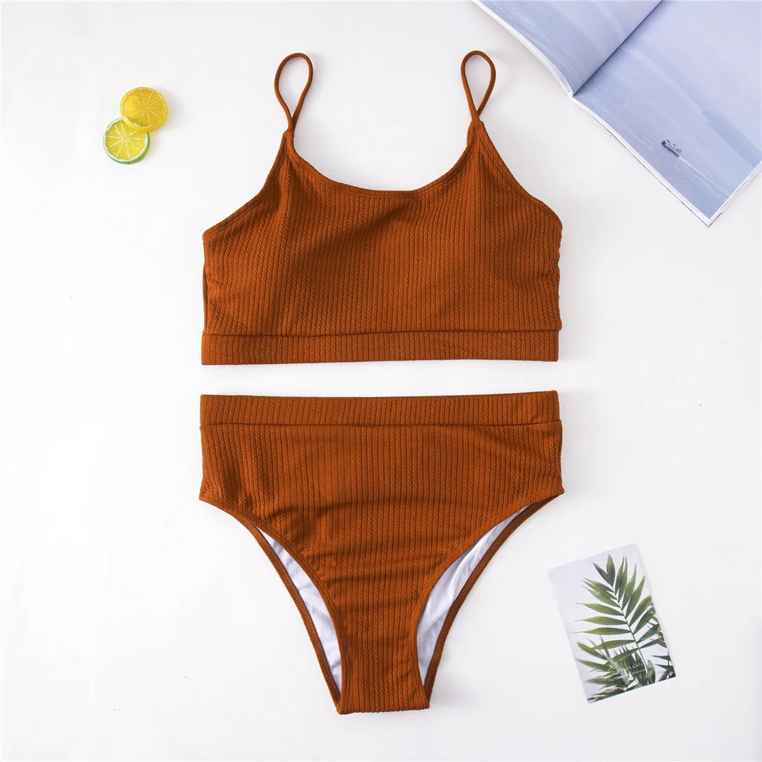 0XL - 4XL Ribbed Bikini Large Size Swimwear Plus Size Women Swimsuit Female Two-pieces Bikini set Bather Bathing Suit Swim V3774