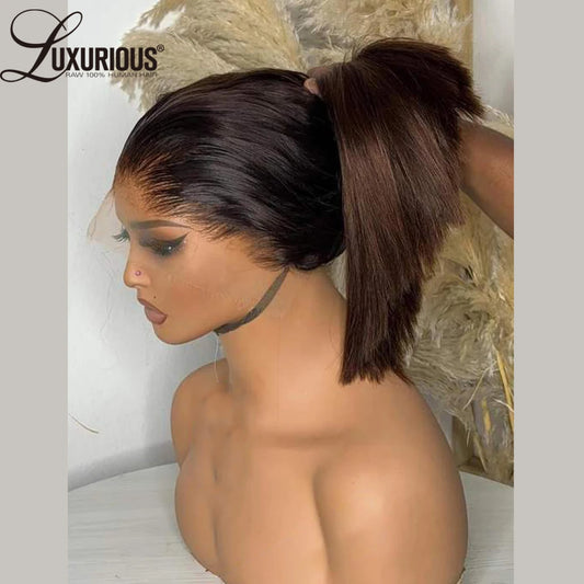 Ombre Chestnut Brown Color 13x4 Lace Front Human Hair Wig 250%Remy Human Hair Colored Lace Closure Wig Straight Lace Frontal Wig