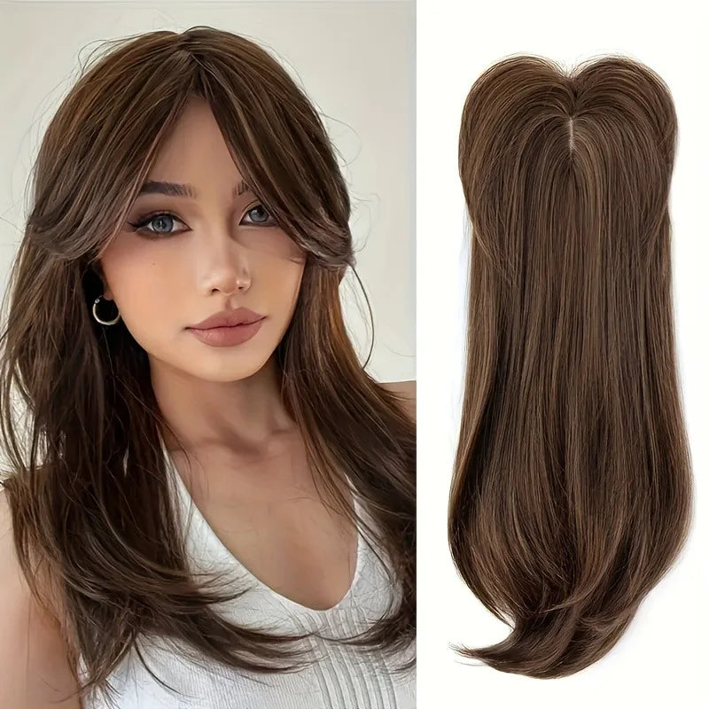 [22 Inch Straight Wig Block] Elegant 22 Inch Women's Straight Synthetic Wig Block, High Temperature Fiber, Light Brown to Black