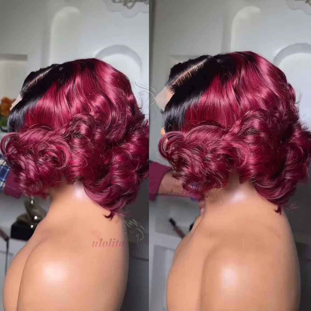 Ombre Chotolate brown Loose Bouncy Wave 4x4 HD Lace Closure Human hair Wigs 100% Vietnamese Hair Wear and Go Glueless Curly Wig