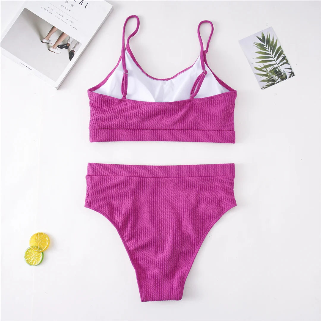 0XL - 4XL Ribbed Bikini Large Size Swimwear Plus Size Women Swimsuit Female Two-pieces Bikini set Bather Bathing Suit Swim V3774
