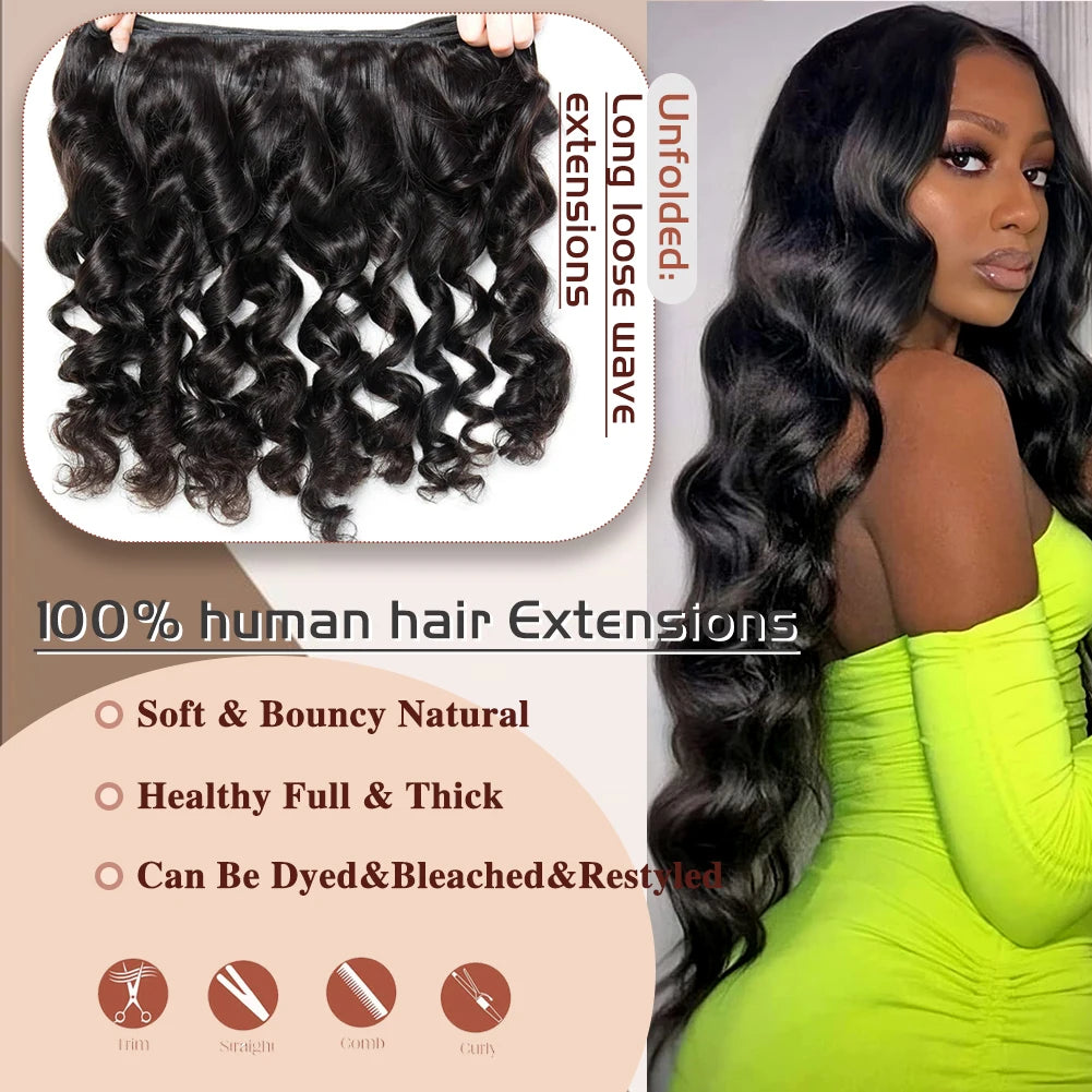 100% Brazilian Human Hair Bundles  Loose Wave 10-26 Inch Raw Hair Extensions  Weft Deals for Women Body Wave Natural