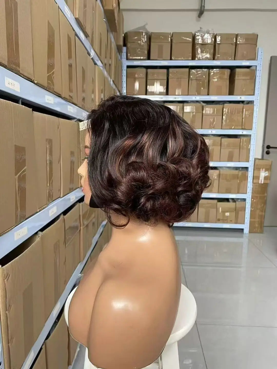 Ombre Chotolate brown Loose Bouncy Wave 4x4 HD Lace Closure Human hair Wigs 100% Vietnamese Hair Wear and Go Glueless Curly Wig