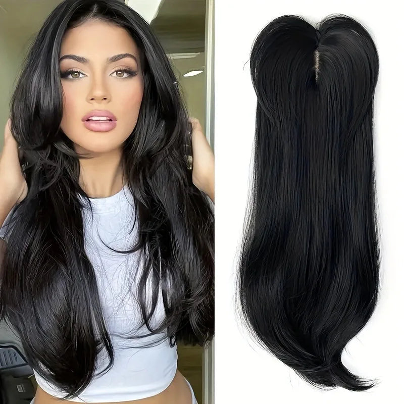 [22 Inch Straight Wig Block] Elegant 22 Inch Women's Straight Synthetic Wig Block, High Temperature Fiber, Light Brown to Black
