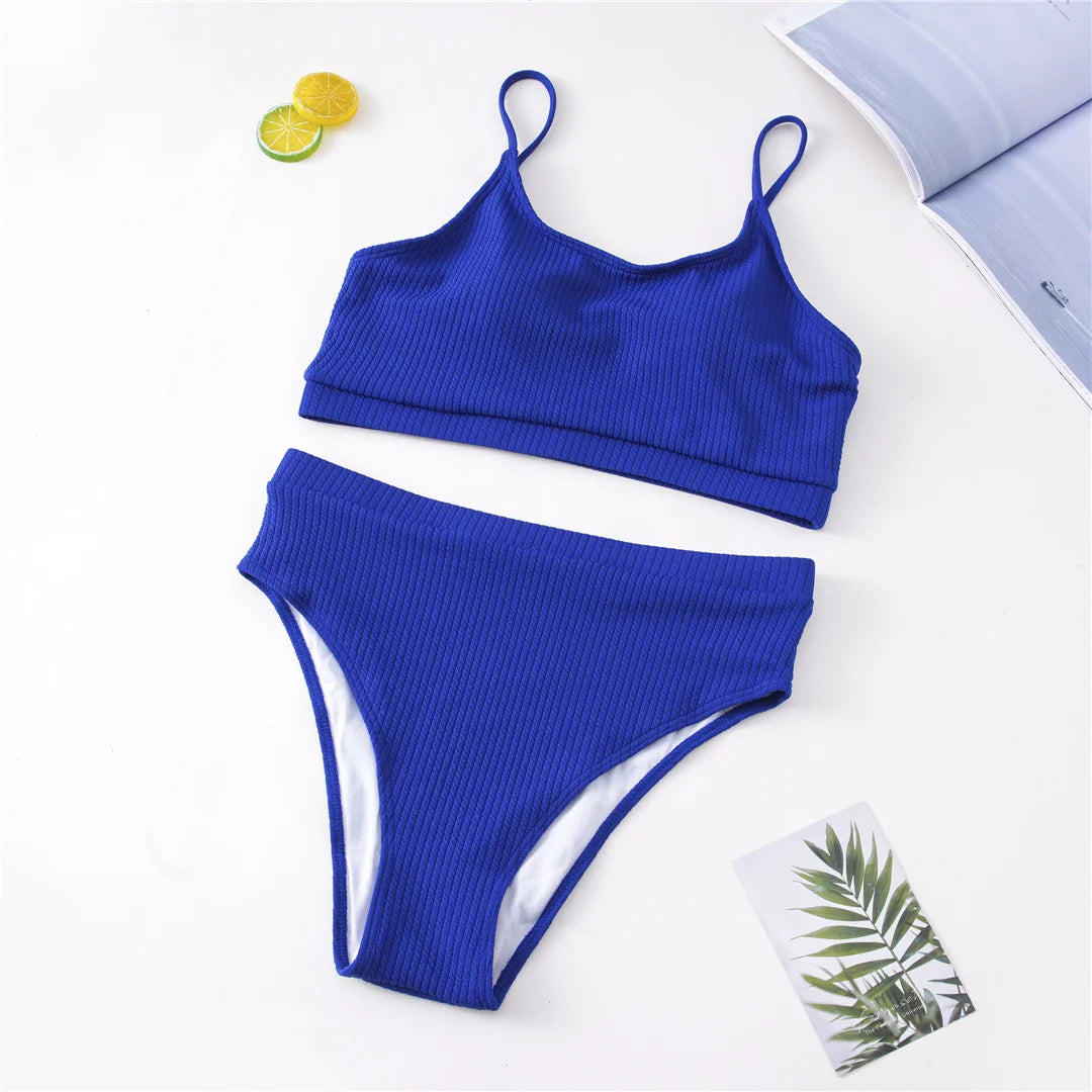 0XL - 4XL Ribbed Bikini Large Size Swimwear Plus Size Women Swimsuit Female Two-pieces Bikini set Bather Bathing Suit Swim V3774