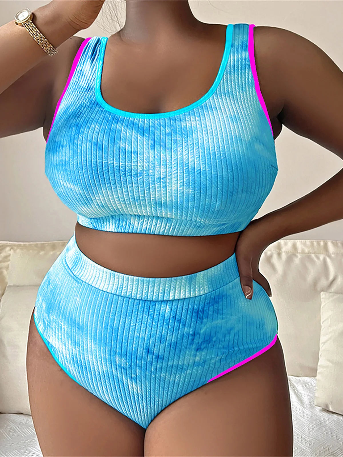 0XL - 4XL New Tie Dye Bikini Large Size Swimwear Plus Size Women Swimsuit Female Two-pieces Bikini set Bather Bathing Suit K5948