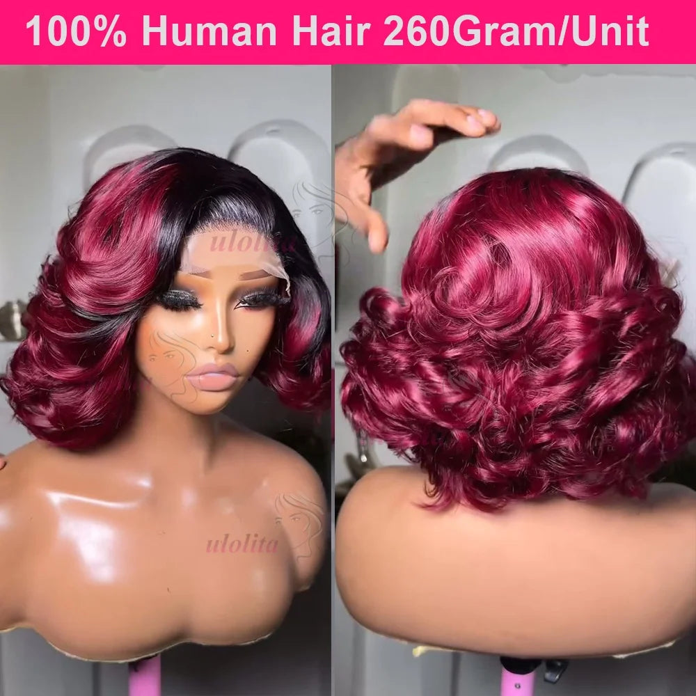 Ombre Chotolate brown Loose Bouncy Wave 4x4 HD Lace Closure Human hair Wigs 100% Vietnamese Hair Wear and Go Glueless Curly Wig