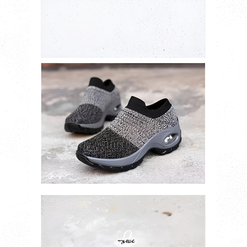 [Air Cushion Sole Sneakers] Lightweight Mesh Women's Air Cushion Sole Chunky Sneakers - Low Top Running Shoes - Women's Footwear