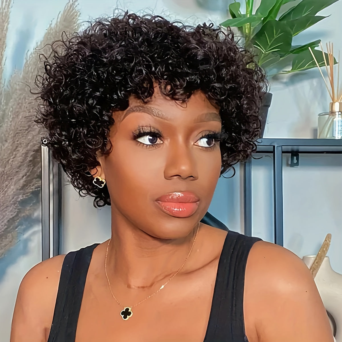 [Popular Choice] Chic Short Pixie Cut Wig - 100% Brazilian Virgin Human Hair, Afro Kinky Curly Style, 150% Density, Rose Net Cap for Women, Short Curly Wig, Rose Net Cap