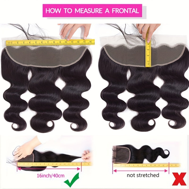 13 X 4 Lace Frontal Body Wave Ear To Ear Lace Frontal Human Hair, Straight 13x4 Lace Closure Pre Plucked Human Hair Free Part Closure Human Hair 150% Density Natural Black Color