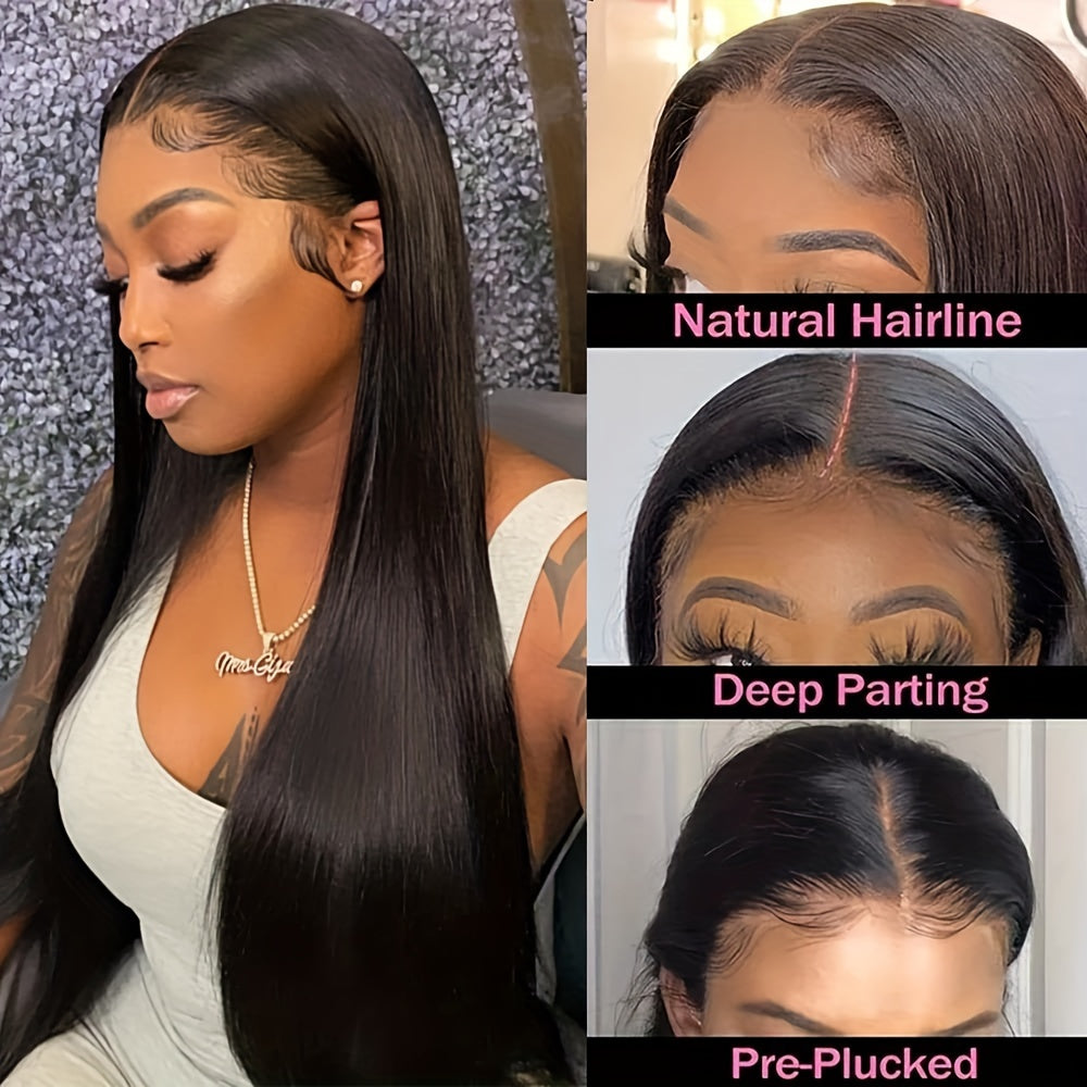 [HD Lace Front Wigs] 250 Density HD Lace Front Wigs - 13x4 Human Hair Straight Pre Plucked Glueless Lace Frontal Wigs - Natural Black Color 20 Inch