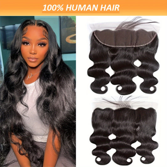 13x4 Ear To Ear Body Wave Lace Frontal Closure Brazilian Virgin Human Hair Transparent Lace Frontal Closure With Baby Hair Pre Plucked Natural Hairline Free Part 16 Inch Natural Black Color
