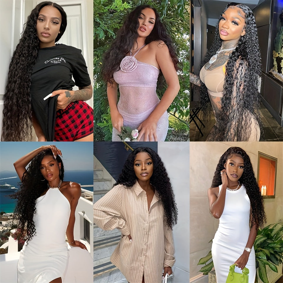 [HD Transparent] Brazilian Deep Wave Lace Front Wig | 4x4 Closure | 100% Human Hair | Pre Plucked | Natural Black Color | 180% Deep Curly