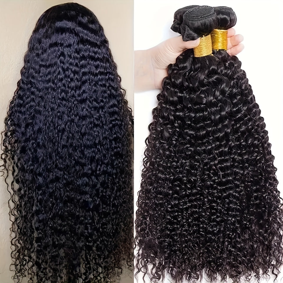 10A Curly Human Hair 3 Bundles Kinky Curly 100% Unprocessed Brazilian Curly Hair Bundles Soft Remy Hair Real Natural Color Human Hair Extensions for Women