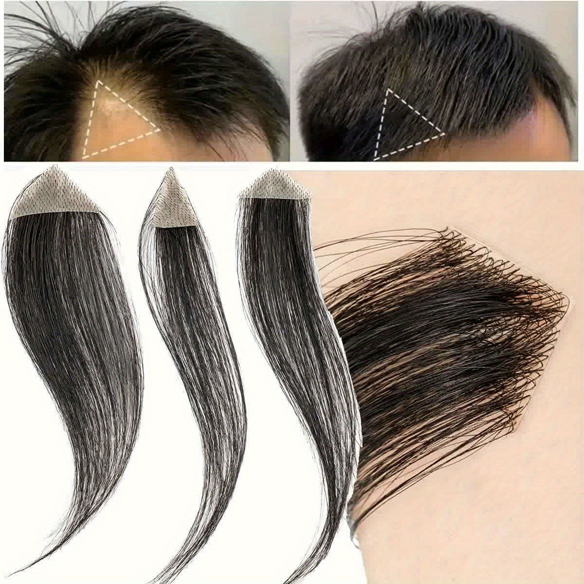 [Human Hair Hair Topper] 100% Real Human Hair Ultra-Thin Men's Hair Topper - Invisible Seamless Forehead Patch & Sideburns Toupee, Straight, Fit, Handcrafted, 1B Color