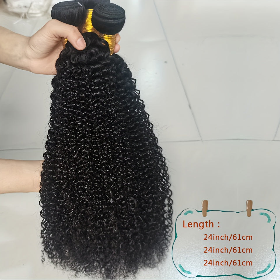 10A Curly Human Hair 3 Bundles Kinky Curly 100% Unprocessed Brazilian Curly Hair Bundles Soft Remy Hair Real Natural Color Human Hair Extensions for Women