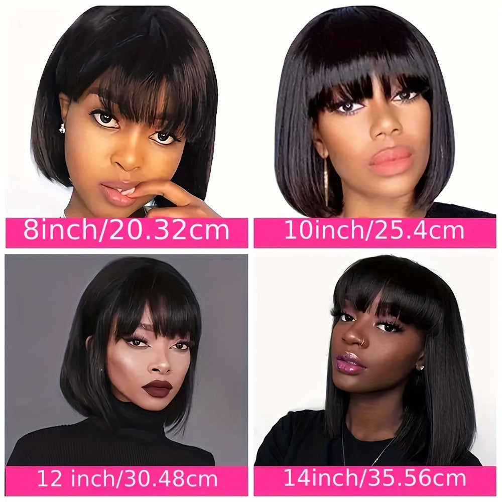 [180% Density HD Lace Bob] Straight Natural Scalp Raw Human Hair Glueless HD 2x1 Lace Bob With Bang Glueless Wigs 180% Density HD Lace Bob With Bang Natural Color