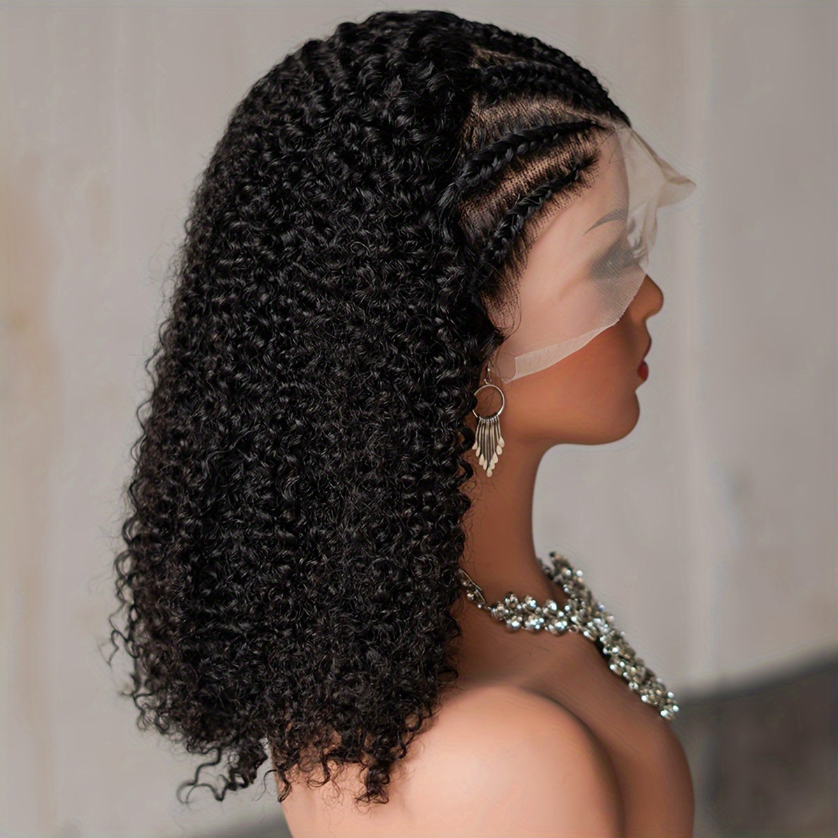 [Kinky Curly Lace Wig] 13X4 Lace Front Wigs Human Hair Kinky Curly Bob Wigs for Women - Pre Plucked Pre Braided Natural Hairline Deep Wave Lace Front Wigs - 200% Density 16 Inch