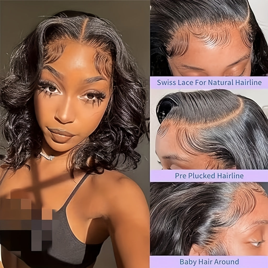 [180% Density Body Wave Wig] 13x4 Body Wave Human Hair Wig HD Lace Front Wigs Short Bob Wig Pre Plucked For Women Natural Black Color 180% Density