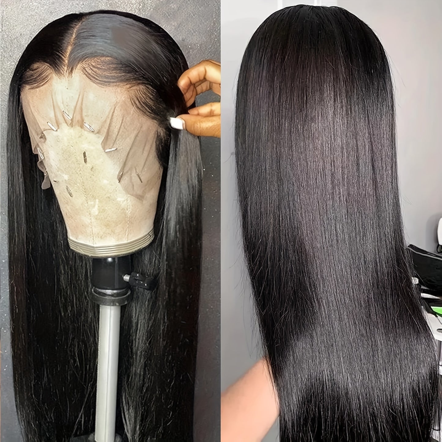 [HD Lace Front Wigs] 250 Density HD Lace Front Wigs - 13x4 Human Hair Straight Pre Plucked Glueless Lace Frontal Wigs - Natural Black Color 20 Inch