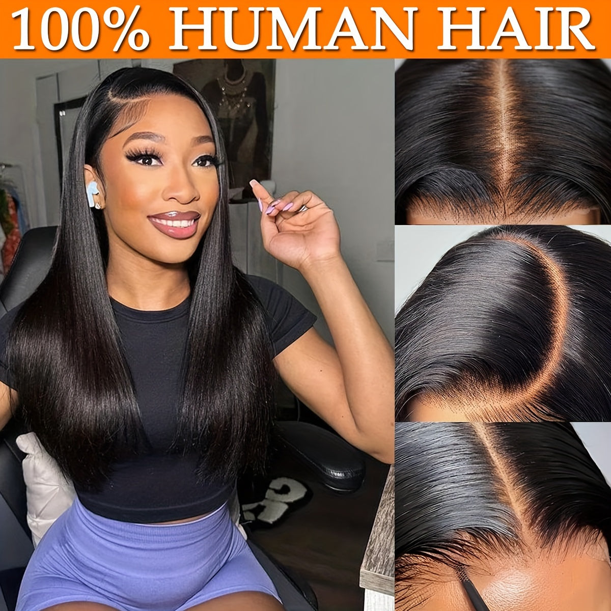 [HD Lace Front Wigs] 250 Density HD Lace Front Wigs - 13x4 Human Hair Straight Pre Plucked Glueless Lace Frontal Wigs - Natural Black Color 20 Inch