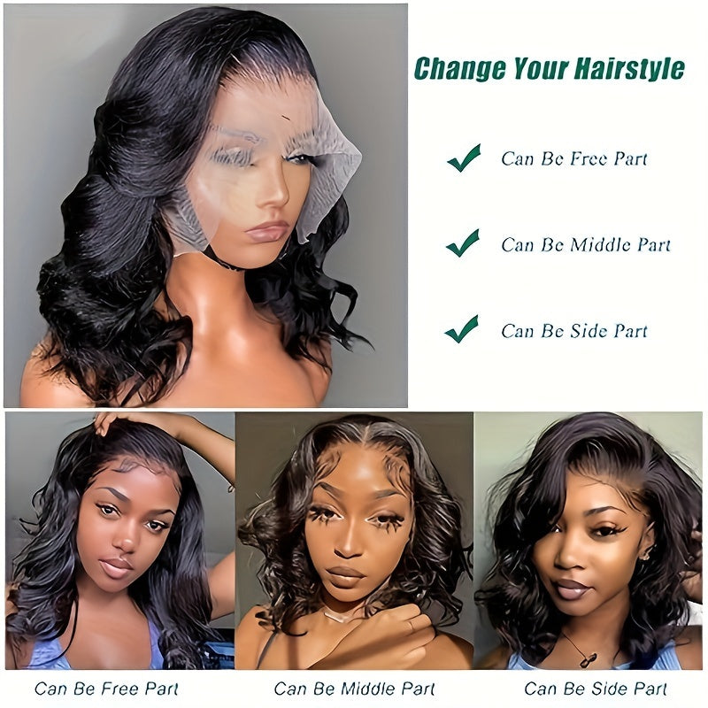[180% Density Body Wave Wig] 13x4 Body Wave Human Hair Wig HD Lace Front Wigs Short Bob Wig Pre Plucked For Women Natural Black Color 180% Density