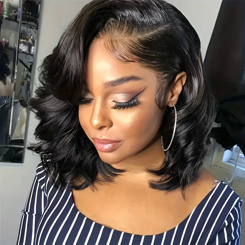 [180% Density Body Wave Wig] 13x4 Body Wave Human Hair Wig HD Lace Front Wigs Short Bob Wig Pre Plucked For Women Natural Black Color 180% Density